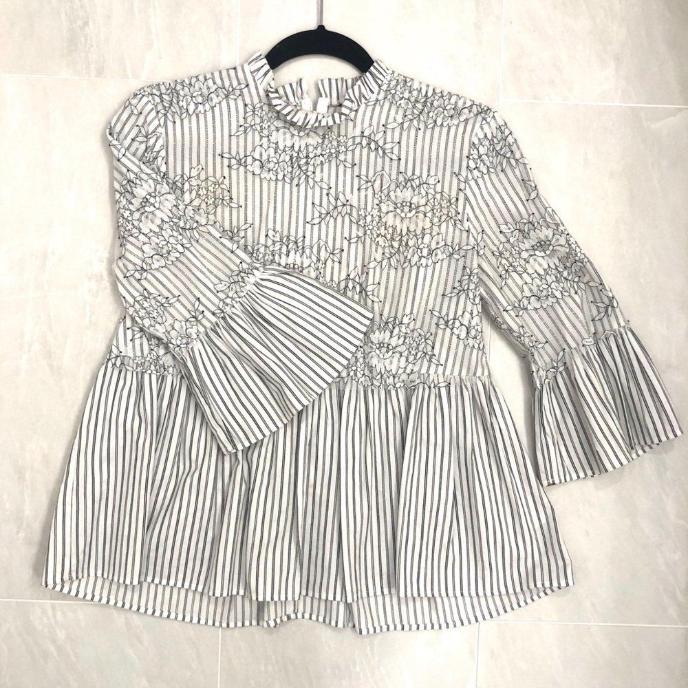 Black and White Lace/Cotton Blouse